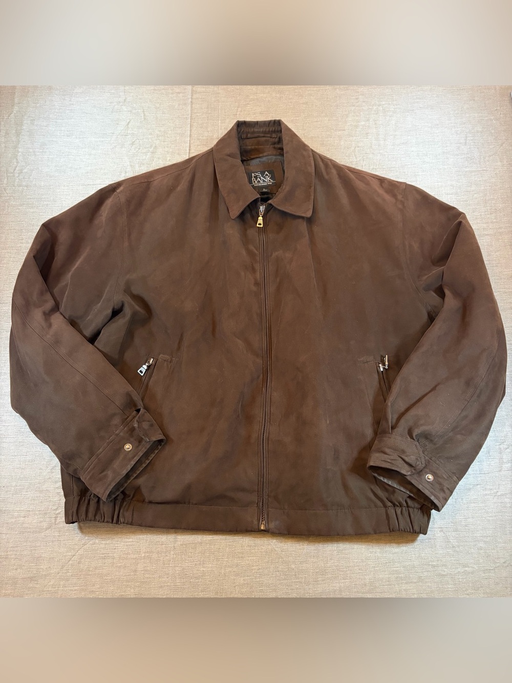 Jos. A. Bank Micro-Suede Bomber Jacket Plaid Lined Mens Large Brown